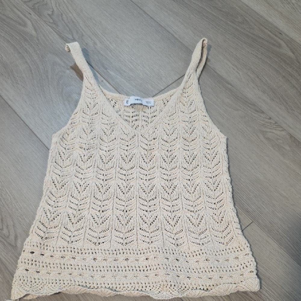MANGO Cream Top Sito Crochet Tank Top